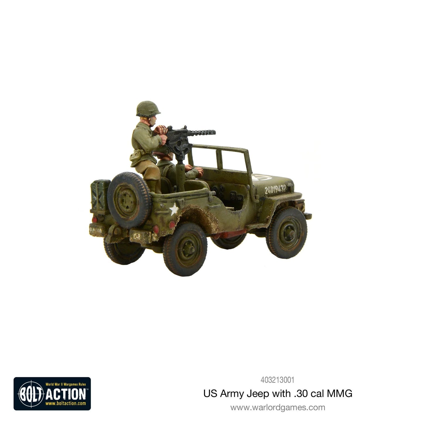 Jeep de l'armée américaine avec mitrailleuse MMG de calibre 30
