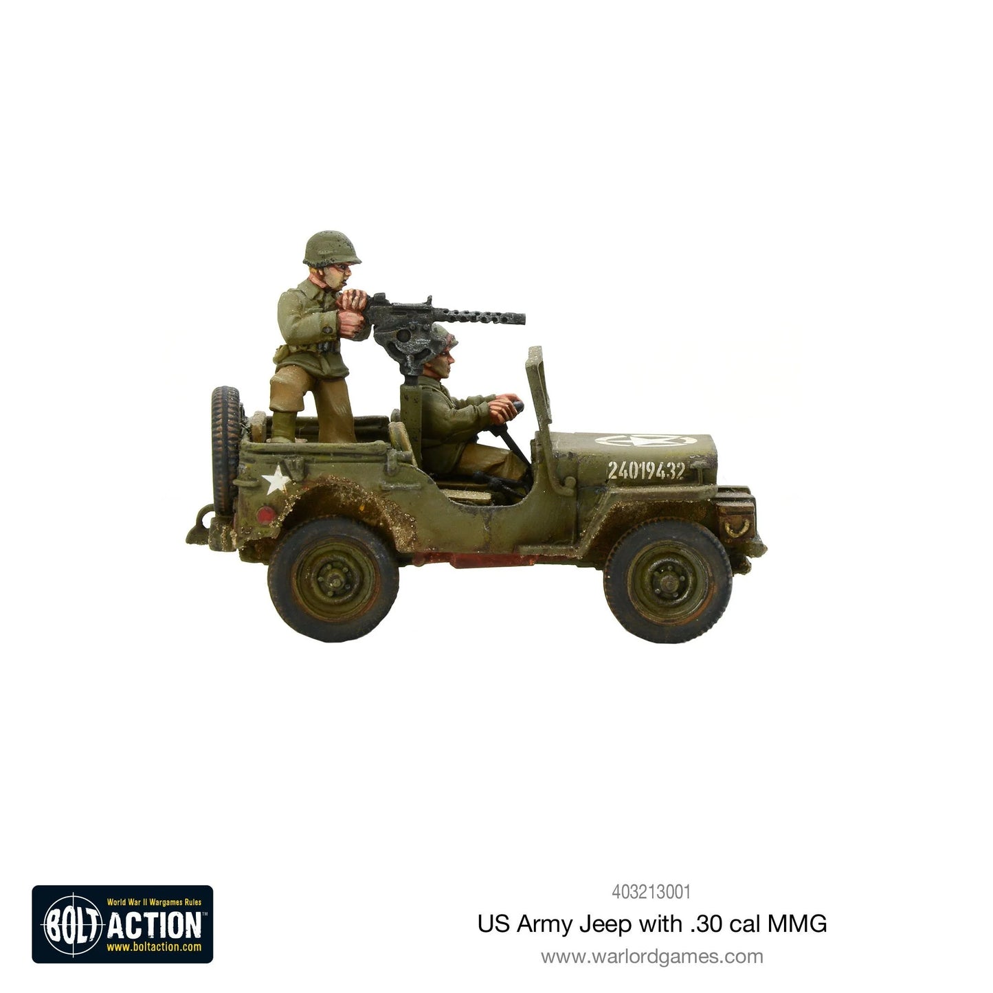 Jeep de l'armée américaine avec mitrailleuse MMG de calibre 30