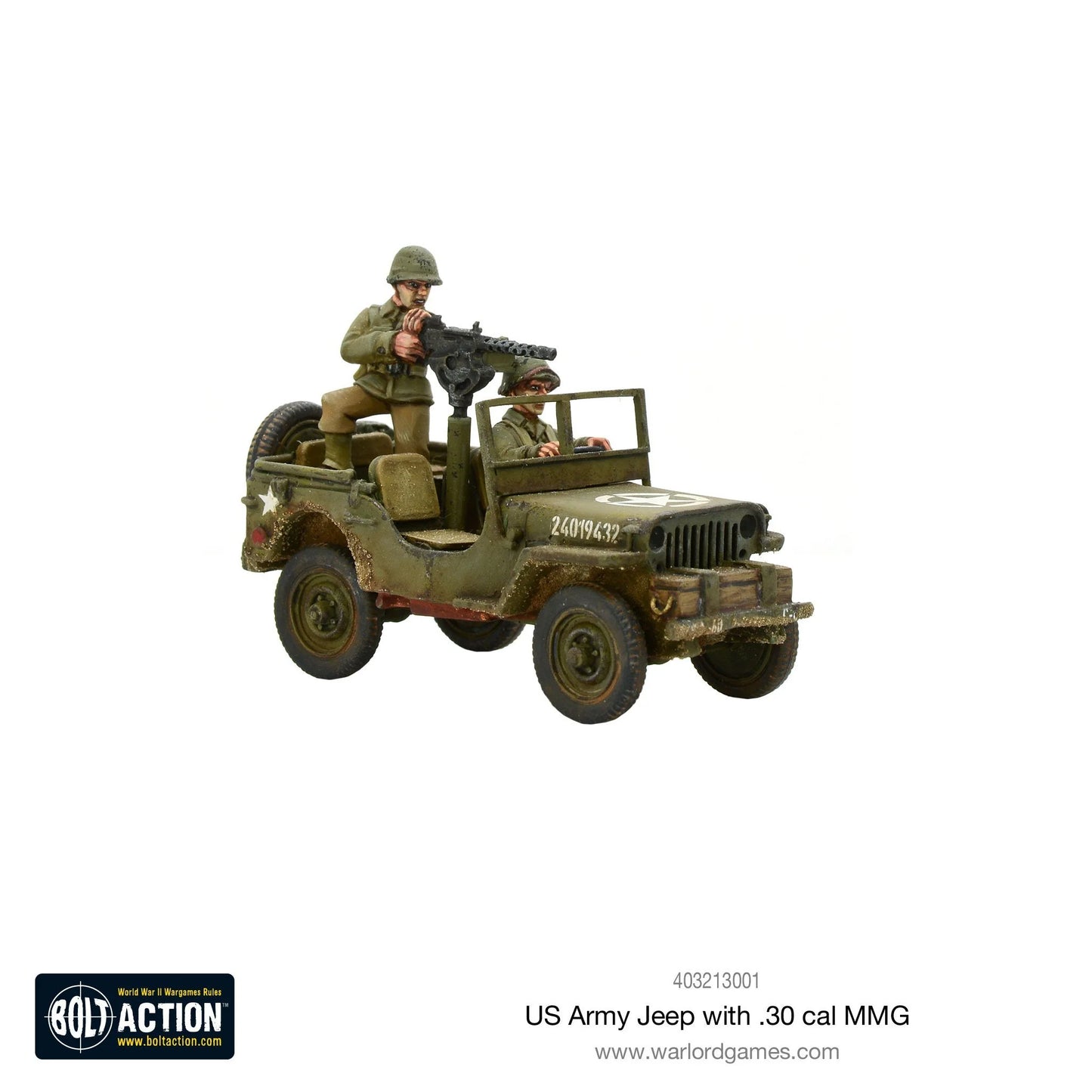 Jeep de l'armée américaine avec mitrailleuse MMG de calibre 30